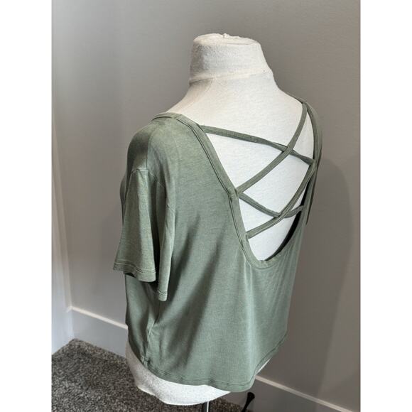 American Eagle Soft & Sexy Green Crop Tee Top Open Criss Cross Strap Back Medium - Picture 8 of 10